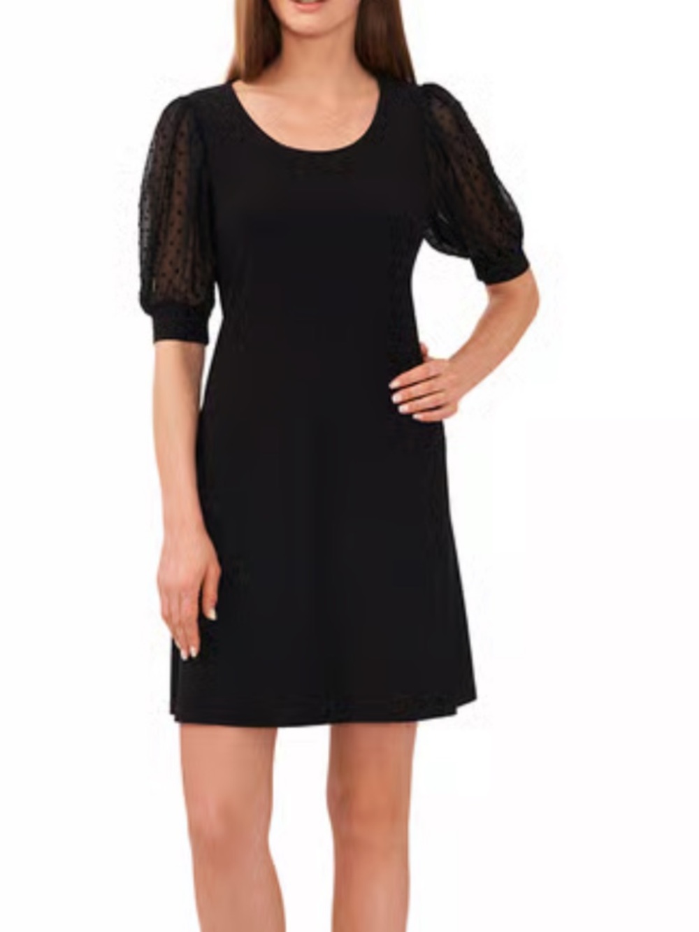 Womens MSK Short Sleeve Clip Dot Band Round Neck Shift Dress - Picture 9 of 11